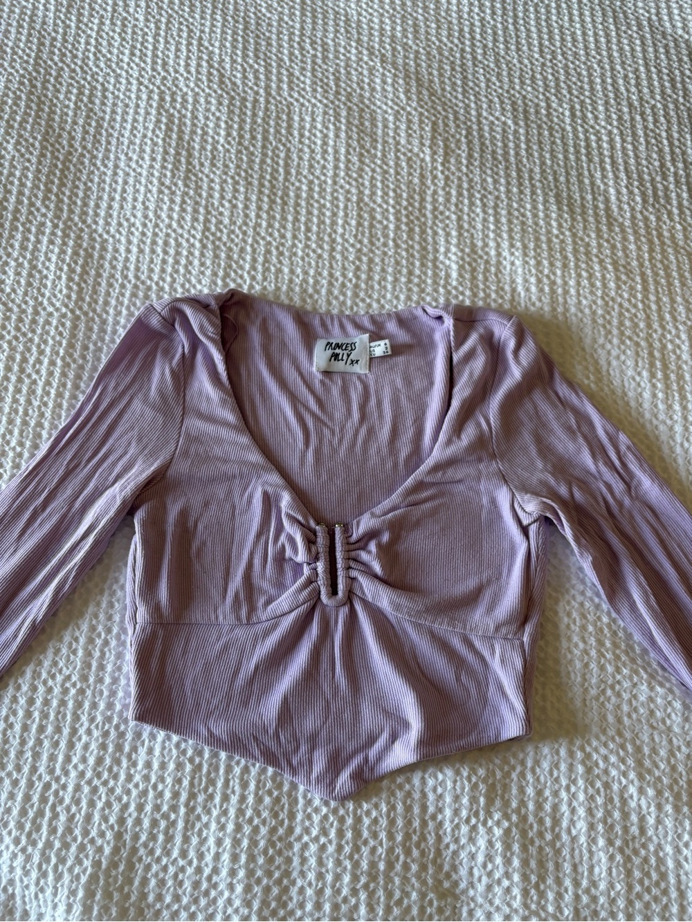 Princess Polly Dusty Lavender Ribbed Long Sleeve Crop Top with Ring Detail